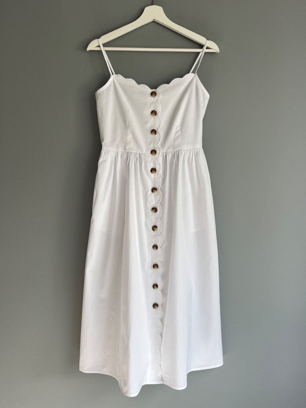 J.Crew Factory NWT $148 Women's Scallop Button Front Midi Dress White 0 CK729